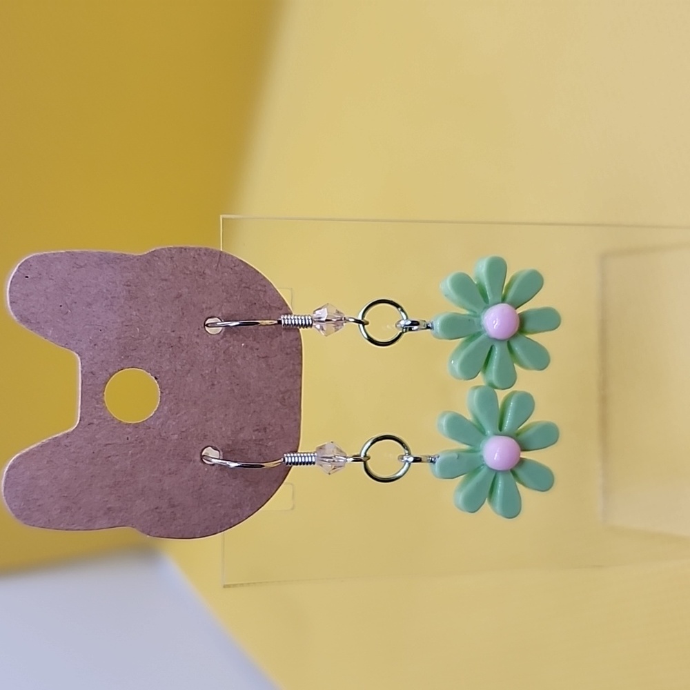 Green flower earrings